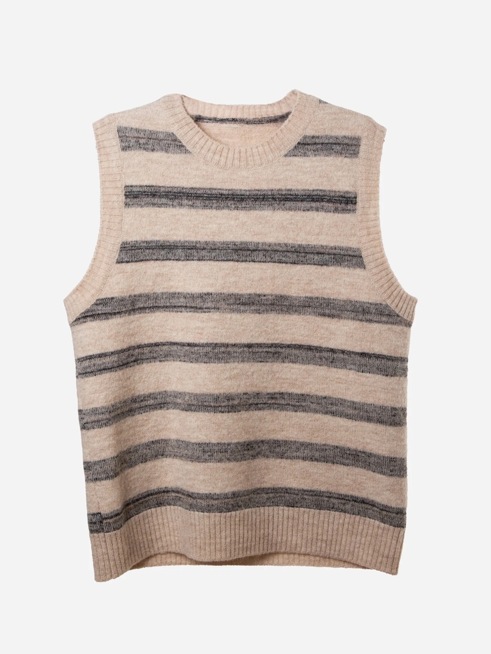 Maison Margiela Beige & Grey Striped Wool Blend Sleeveless Sweater Vest Size M